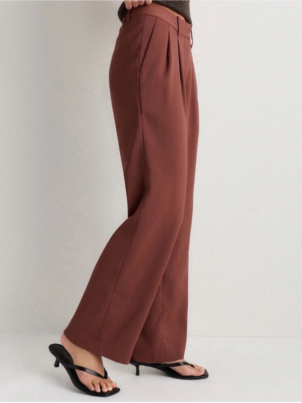 Quince Stretch Crepe Pleated Wide Leg Pants Redwood Brown Size 12